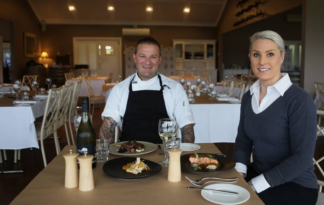Loving life and food: Crooked Rivery Winery head chef Dane Tobias with restaurant manager Rachel Pearce. Picture: Greg Ellis. 