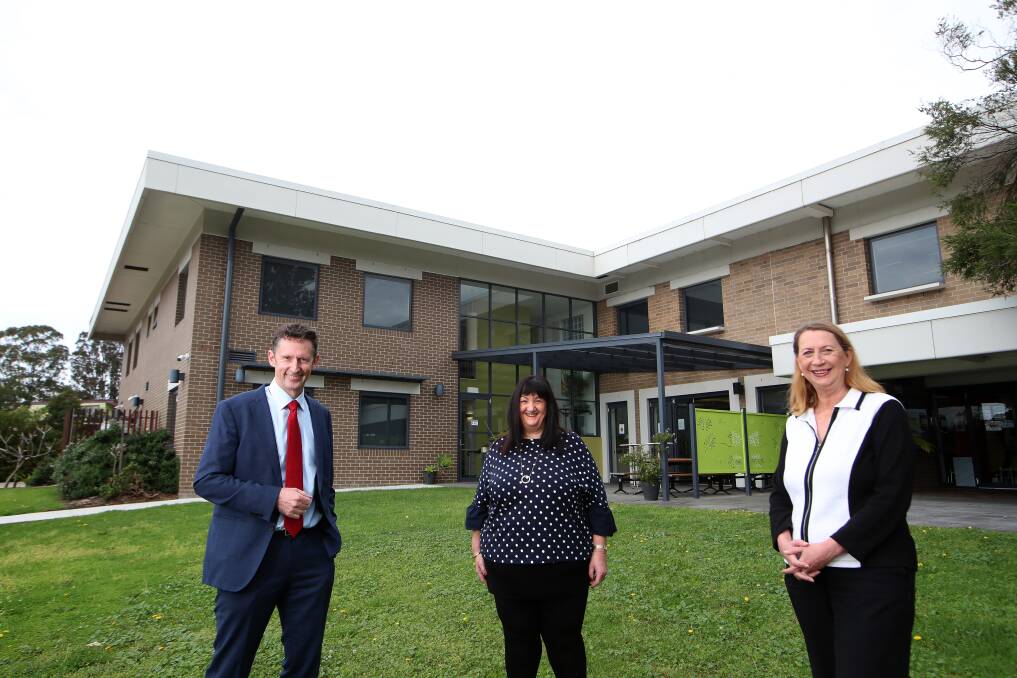 Investment invitation: Southern Youth and Family Services chief executive Narelle Clay (centre) tells Stephen Jones and Sharon Bird about a $9.5 million project that would help many young people in the Illawarra. Picture: Sylvia Liber.
