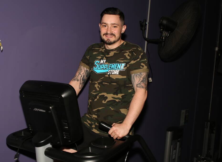 Top bloke: Henry Watkins preparing for his 24 hour fitness challenge for mental health at Anytime Fitness Shellharbour. Picture: Greg Ellis.
