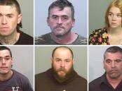 (clockwise from top left) Nathan Laver, Timothy Reed, Casey Matheson, Jerry Lewis, Bradley Green and Locklyn Lucas are wanted by police. Pictures by Lake Illawarra Police District